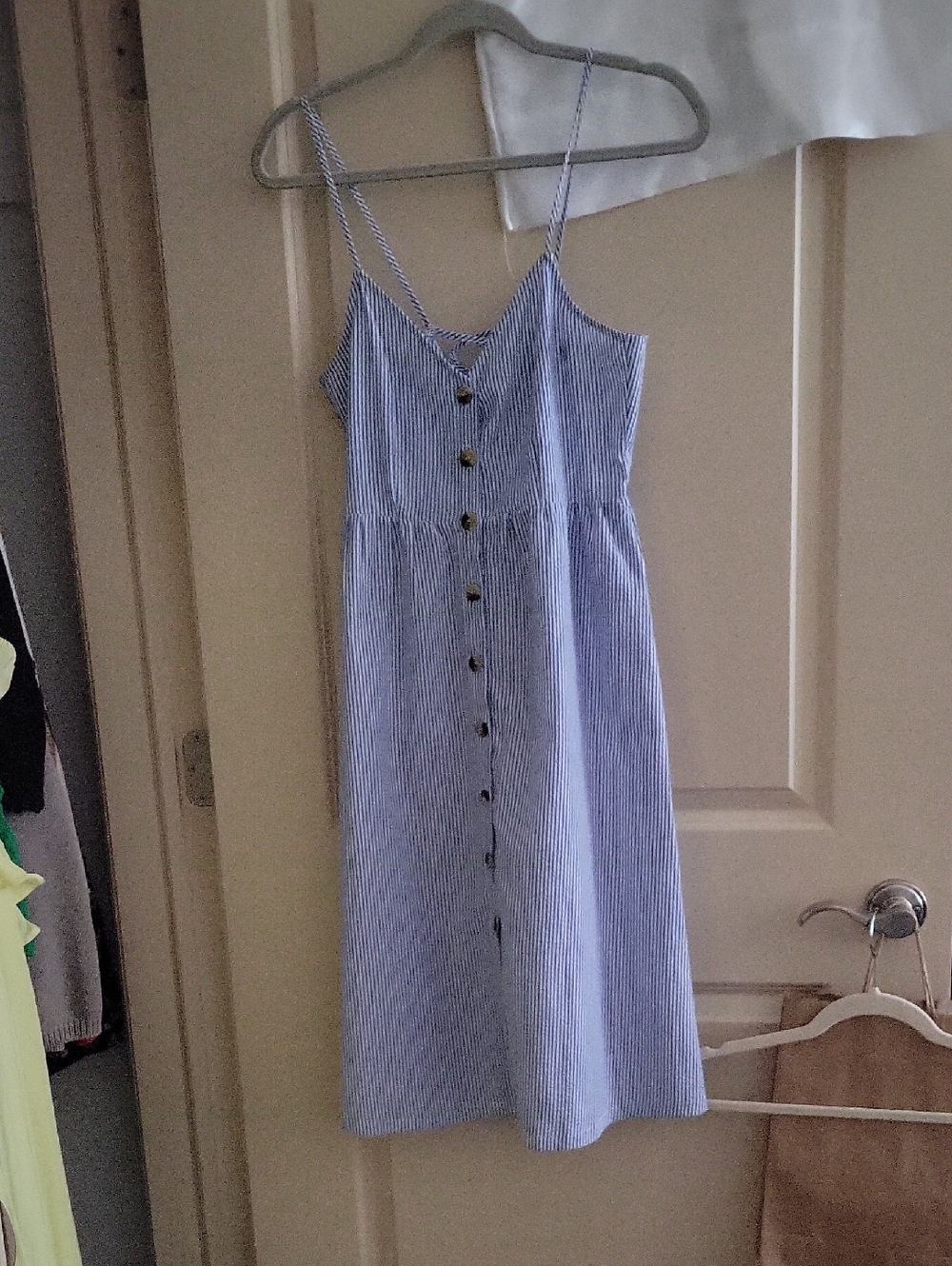 H&M Blue and White Striped Midi Button-Front Dress